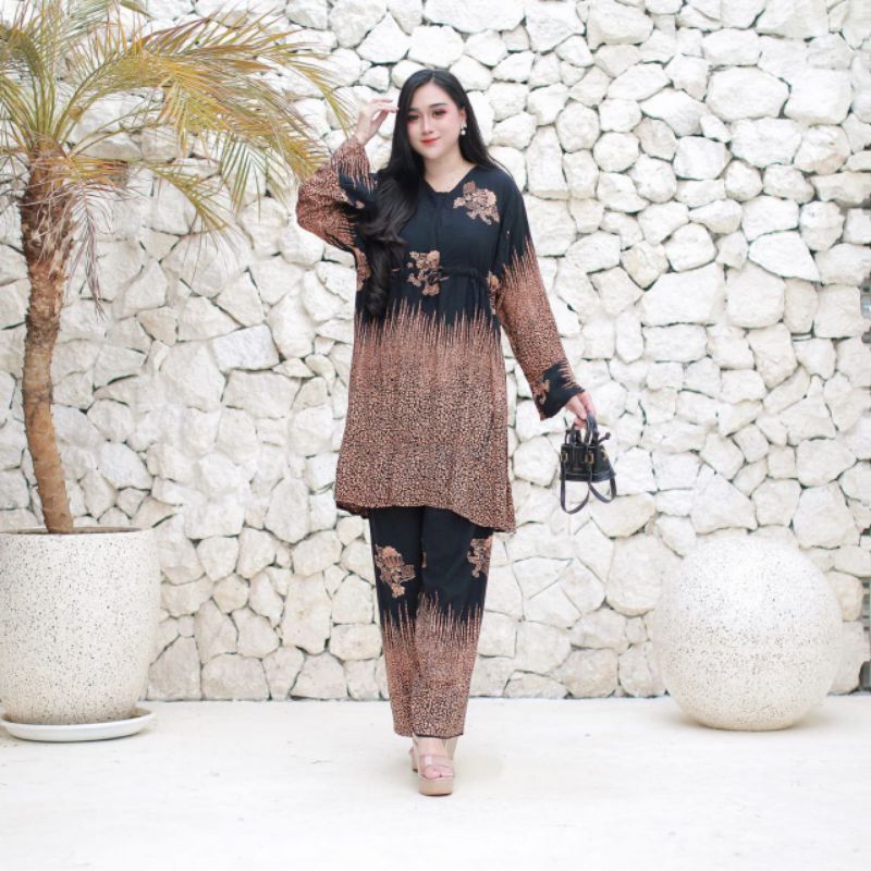 ONE SET WANITA KEKINIAN SETELAN TUNIK JUMBO ONE SET PREMIUM BUSUI RAYON PREMIUM TALI SERUT BATIK HIJ