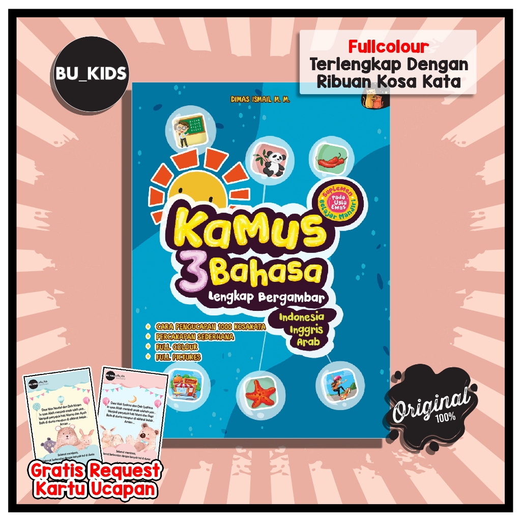 Buku Kamus Bergambar 3 Bahasa Indonesia Inggris Arab Anak SD TK Paud Lengkap