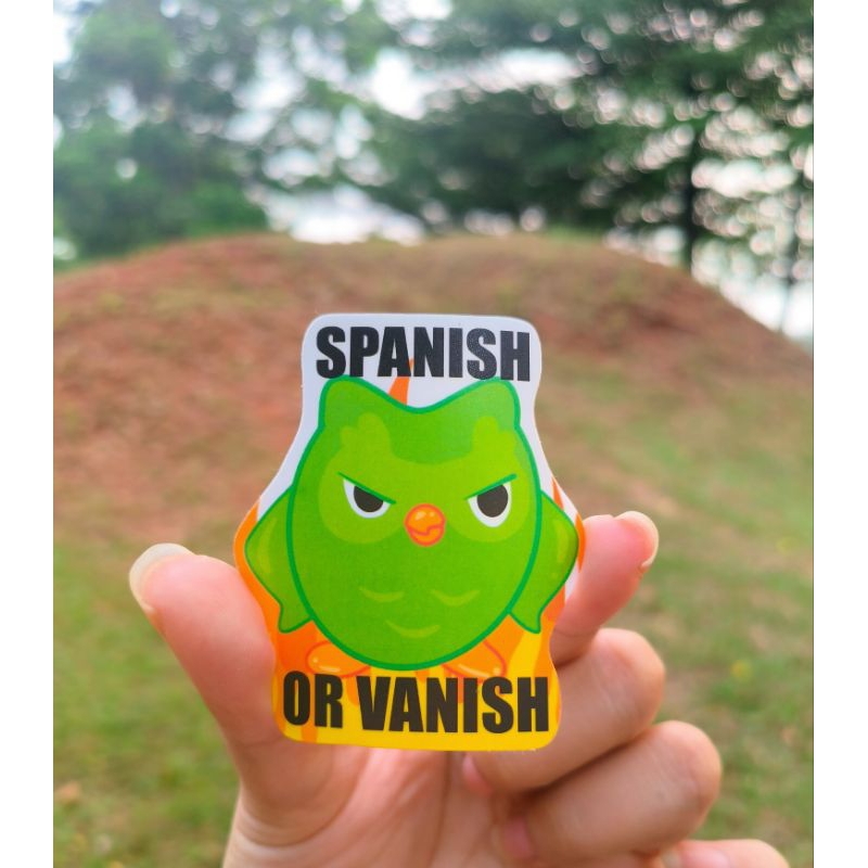 Spanish or Vanish Angry Duolingo Owl Die-Cut Sticker