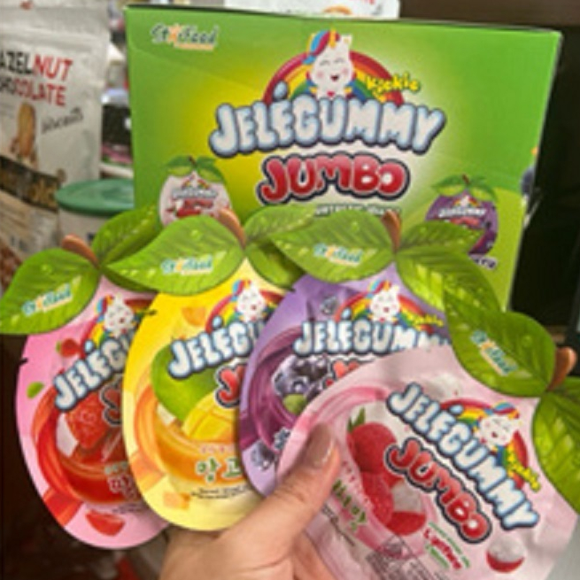 

KioKio Jelegummy Jumbo 1 Pak isi 24 Pcs 35gr Chewy Konjac Jelly Rasa Buah Jeli Assorted Enak