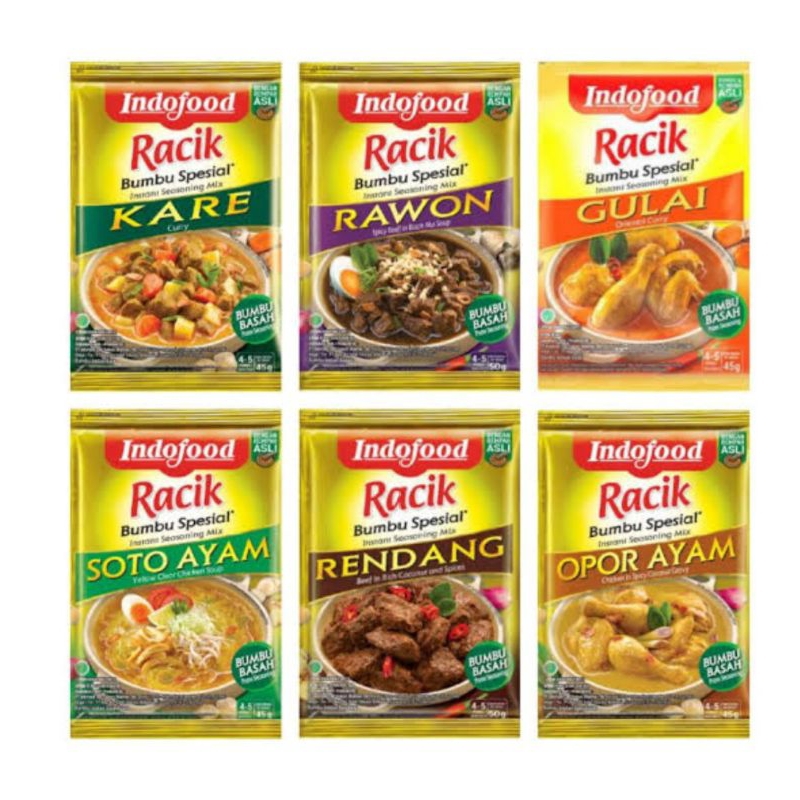 

Bumbu Racik Special Indofood Varian Kari / Kare / Rawon / Gule / Gulai / Soto Ayam / Rendang / Opor Ayam