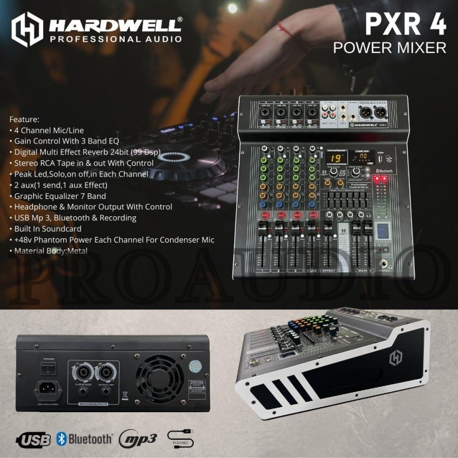 Power Mixer Hardwell Audio Hardwell PXR4 Power Mixer 4 Channel Usb Bluetooth Original Hardwell