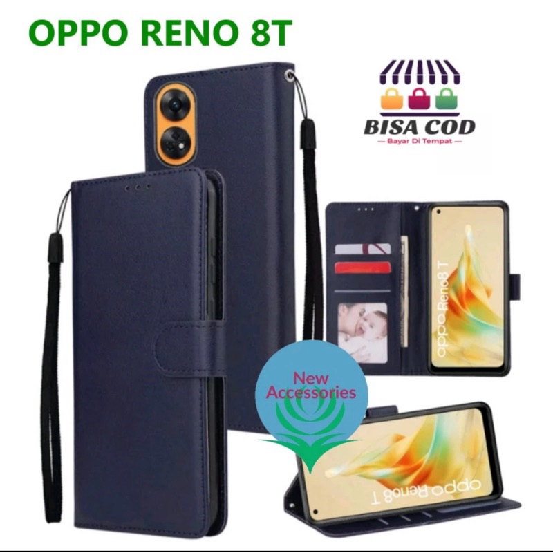 OPPO RENO 8T FLIP LEATHER CASE PREMIUM-FLIP WALLET CASE KULIT UNTUK OPPO RENO 8T - CASING DOMPET-FLI