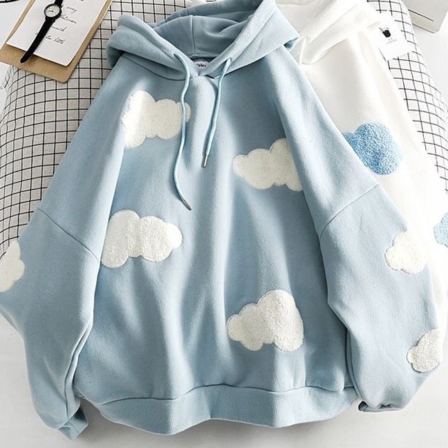 Terbaru Sweater Hoodie Wanita  CLOUD MOON SWEATER OVERSIZE  Sweatshirt Sweater Wanita Size Pull Frin