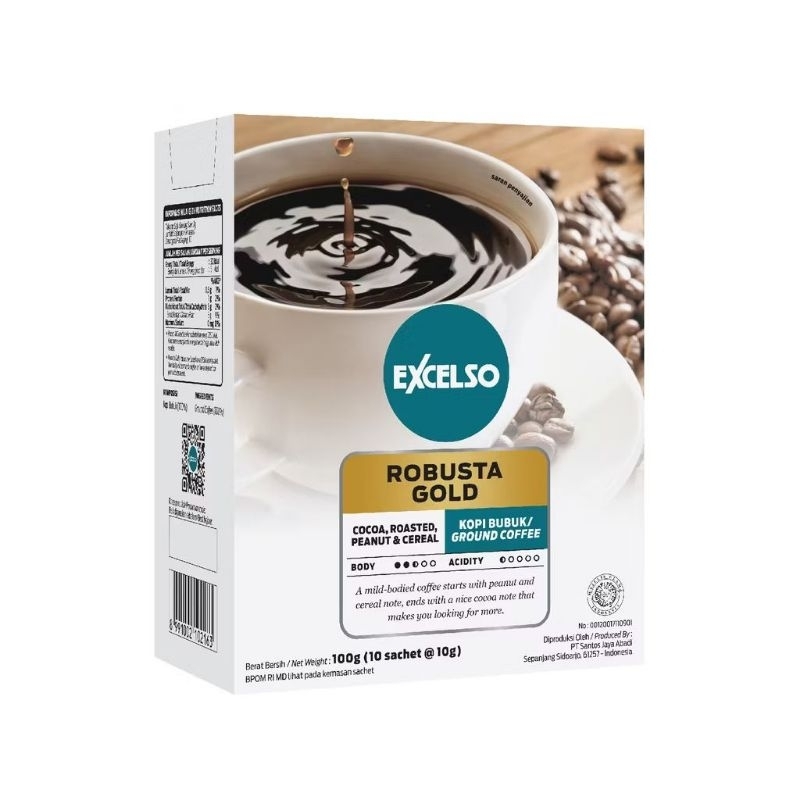 

Excelso Single Serving Robusta Gold Bubuk 100gram (10sachet × 10gram)