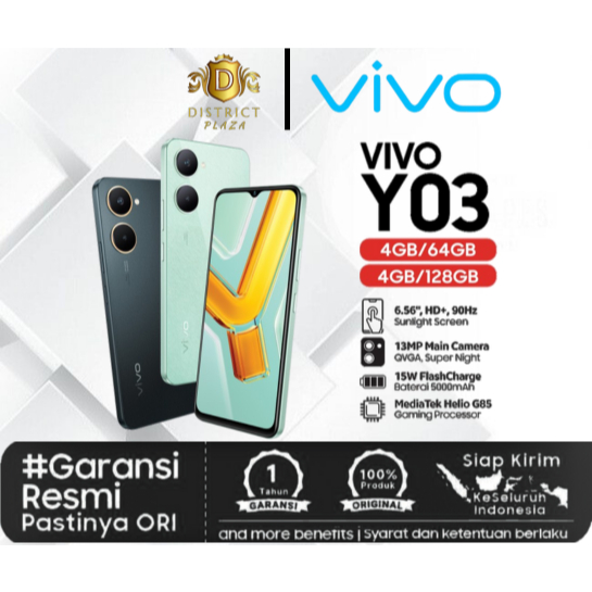 Vivo Y03 Ram 4Gb/64Gb 4/128Gb Bergaransi Resmi Terbaru Norepack