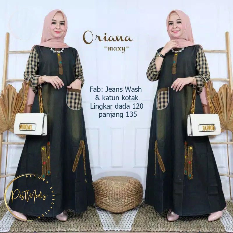 ORIANA MAXY JEANS MIX KATUN BUSANA MUSLIM WANITA JUMBO DRESS PANJANG BR