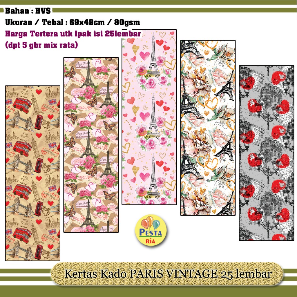 

Murah!! (1Set 25lmbr) Kertas kado motif LOVE Paris, kertas kado motif paris, kertas kado paris love, Kertas Kado Setara Sanwa Sansan Wawa