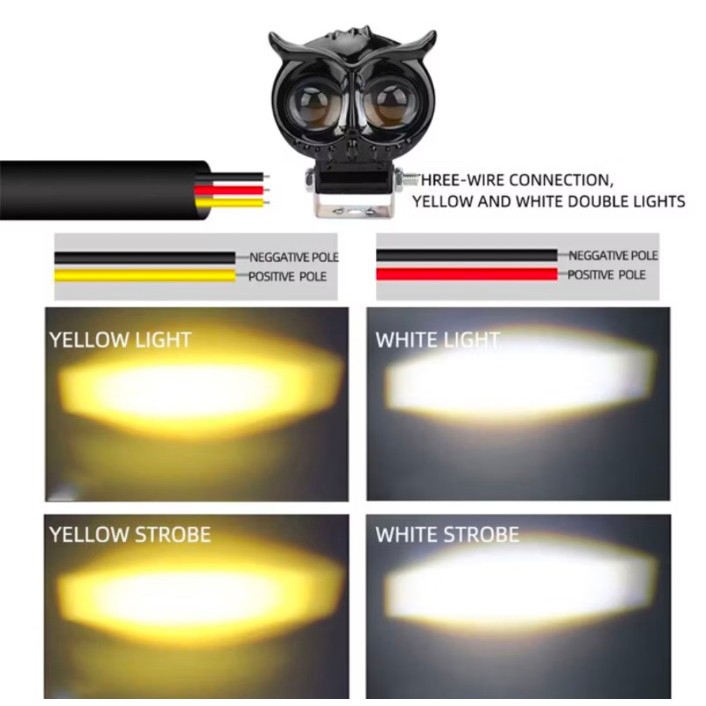 LAMPU LED OWL 2 MATA MINI UNIVERSAL MOTOR-PUTIH Kuning 12 VOLT