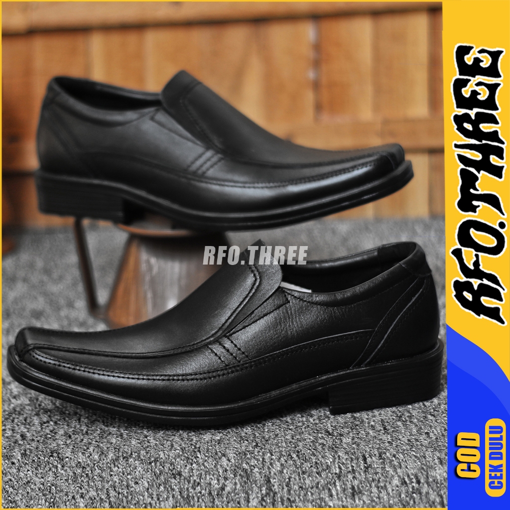 RFOTHREE Victor - Sepatu Pantofel Formal Hitam Oxford Pria Kerja Kulit Asli