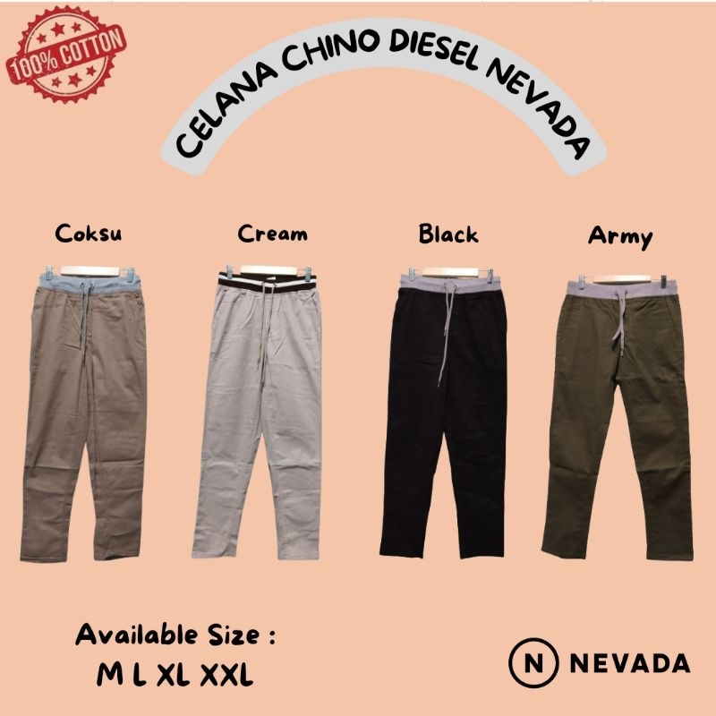 Celana Panjang Chinos Pria Diesel Nevada Pinggang Karet M L XL XXL