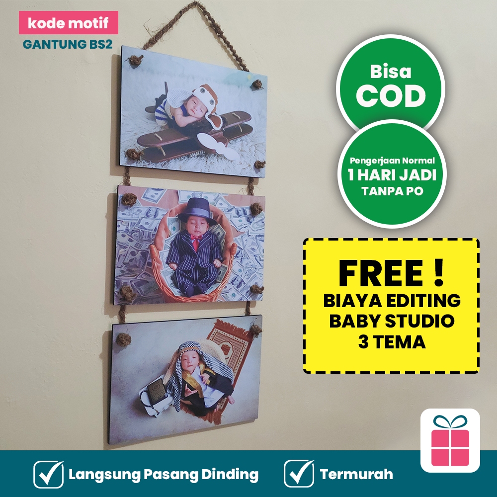 Bingkai Kado Bayi Laki-laki Perempuan Paket Hemat Cetak Foto Gantung BS2 isi 3 pcs