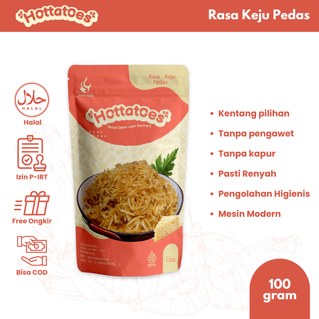 

HOTTATOES KEJU PEDAS Snack Kering Kentang Rasa Keju Pedas - 100 g