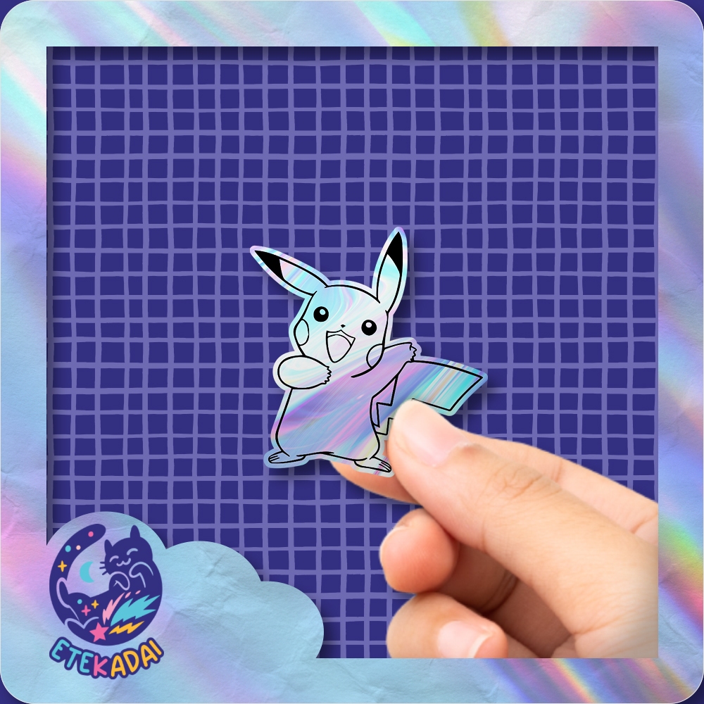 

Stiker Hologram Anime Game Pokemon Pikachu Line Art