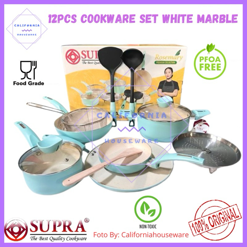 NEW Panci Supra 12pcs Cookware Set Marble Pastel / Panci Supra 12pcs Marble