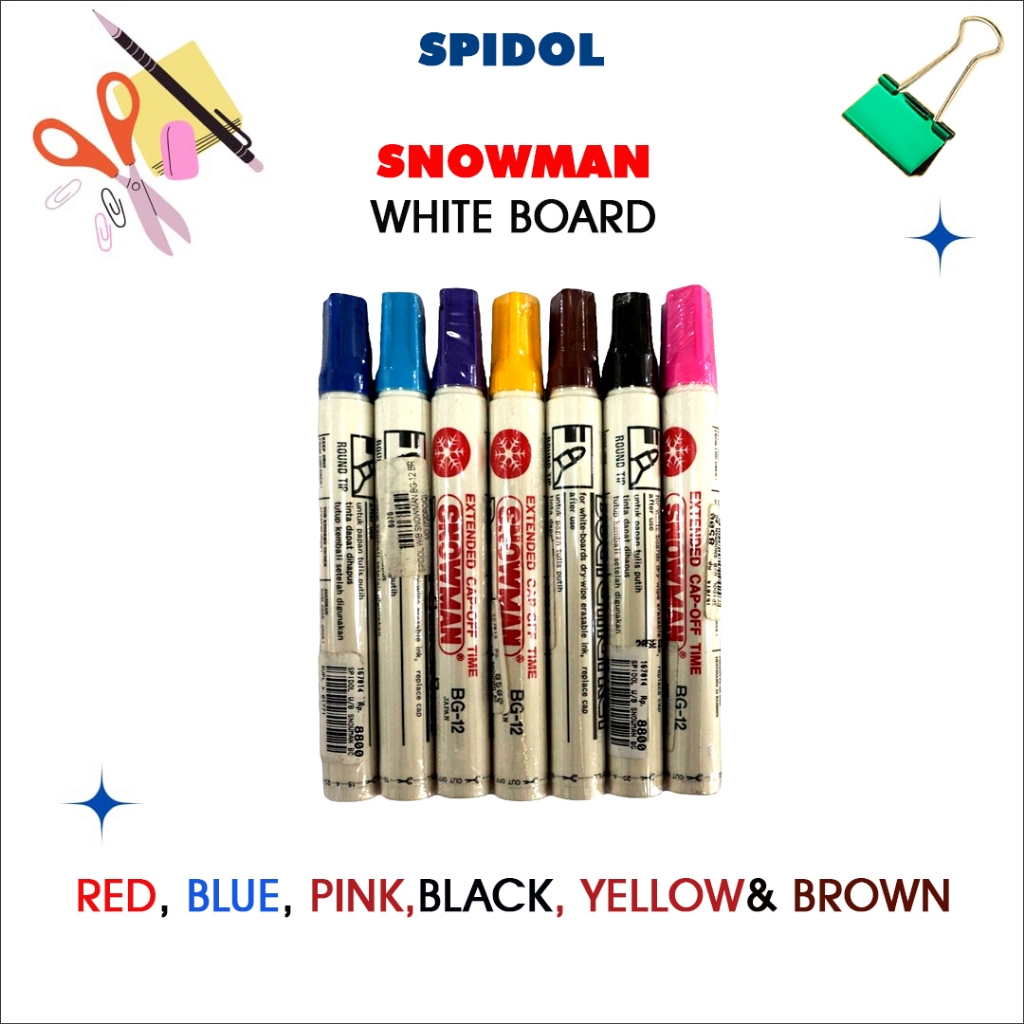 

SNOWMAN SPIDOL WHITE BOARD | SPIDOL WHTIE BOARD ( MERAH KUNING BIRU HITAM PINK )