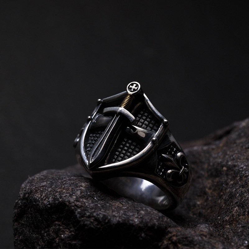 ✨COD Cincin Cross Retro Pria Wanita Titanium Punk Cincin Kuda Perang Cincin Silver Thanksinsomnia