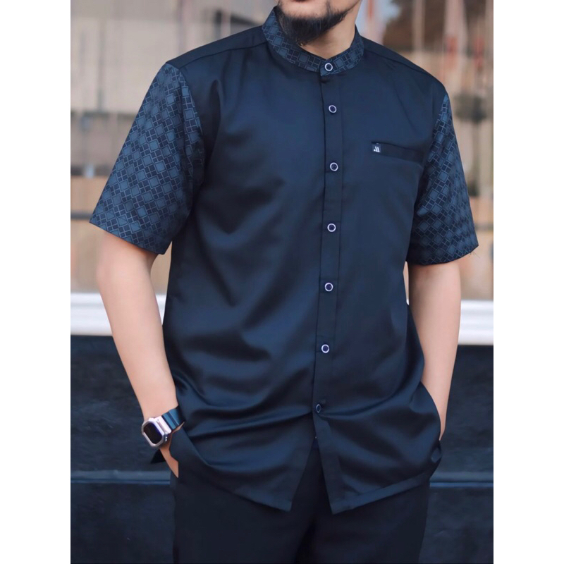 Kemeja Koko Kurta Pria Lengan Pendek Motif Embos Original Marajo