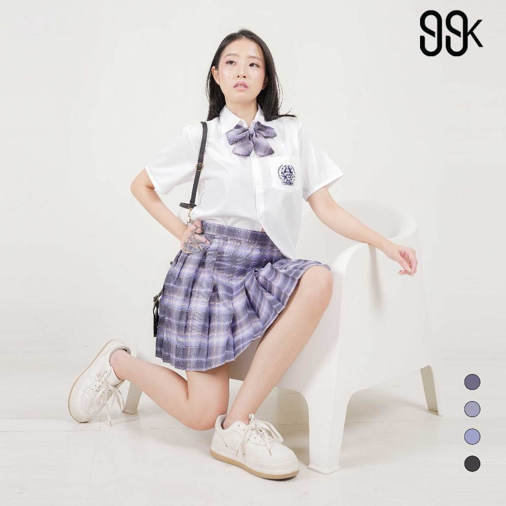 99kOUTLET One Set Preppy Plaid Mini Skirt+Top+Tie 2297 (XS/S/M/L/XL)
