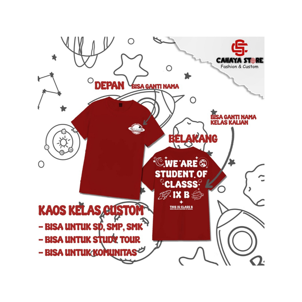 [KAOS CUSTOM] KAOS SABLON KELAS BISA CUSTOM NAMA TULISAN