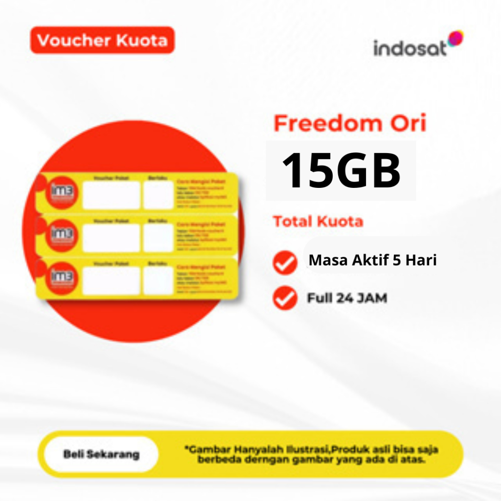 Voucher Kuota IM3 15GB 5 Hari Full 24 JAM - Voucher Kuota Indosat 15GB Masa Aktif 5 Hari - Paket Dat