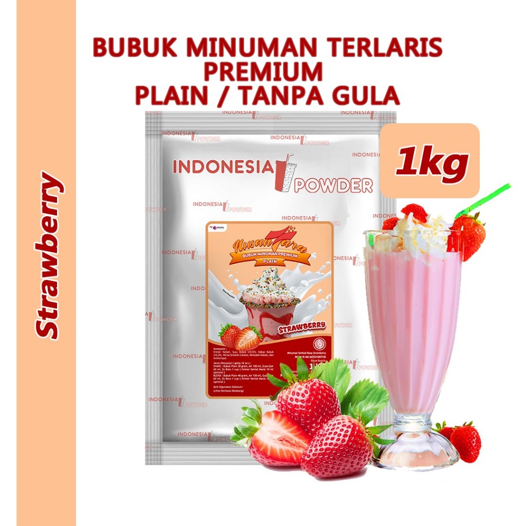 

NUSANTARA Bubuk Minuman Premium Plain Tanpa Gula Horeca Rasa Strawberry / Stroberi 1 Kg Omura Powder
