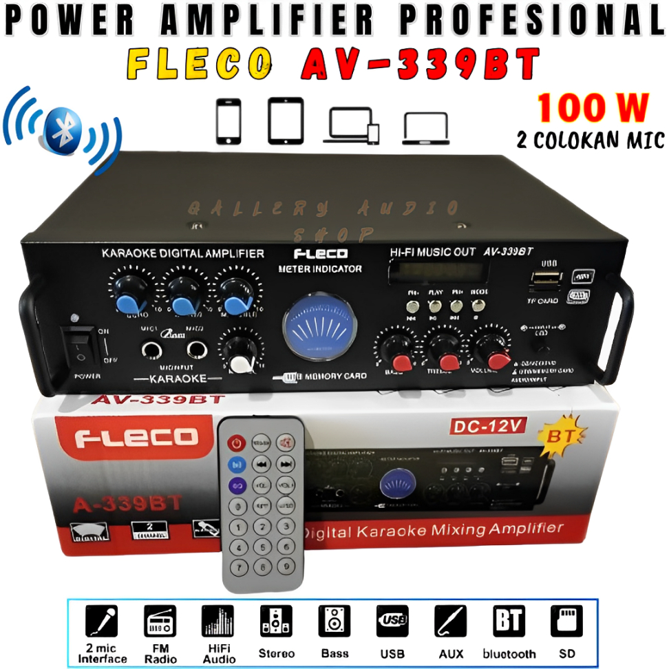 Power Amplifier Bluetooth Fleco AV-339BT 100W | Audio Penguat Suara Extra Bass & Treble | Ampli FLEC