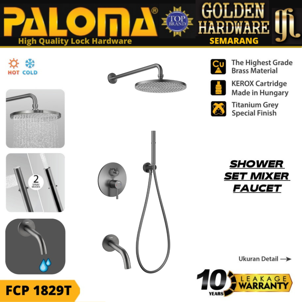 PALOMA FCP 1829T Shower Tanam Concealed Set Keran Kran Mixer Panas Dingin Titanium Grey