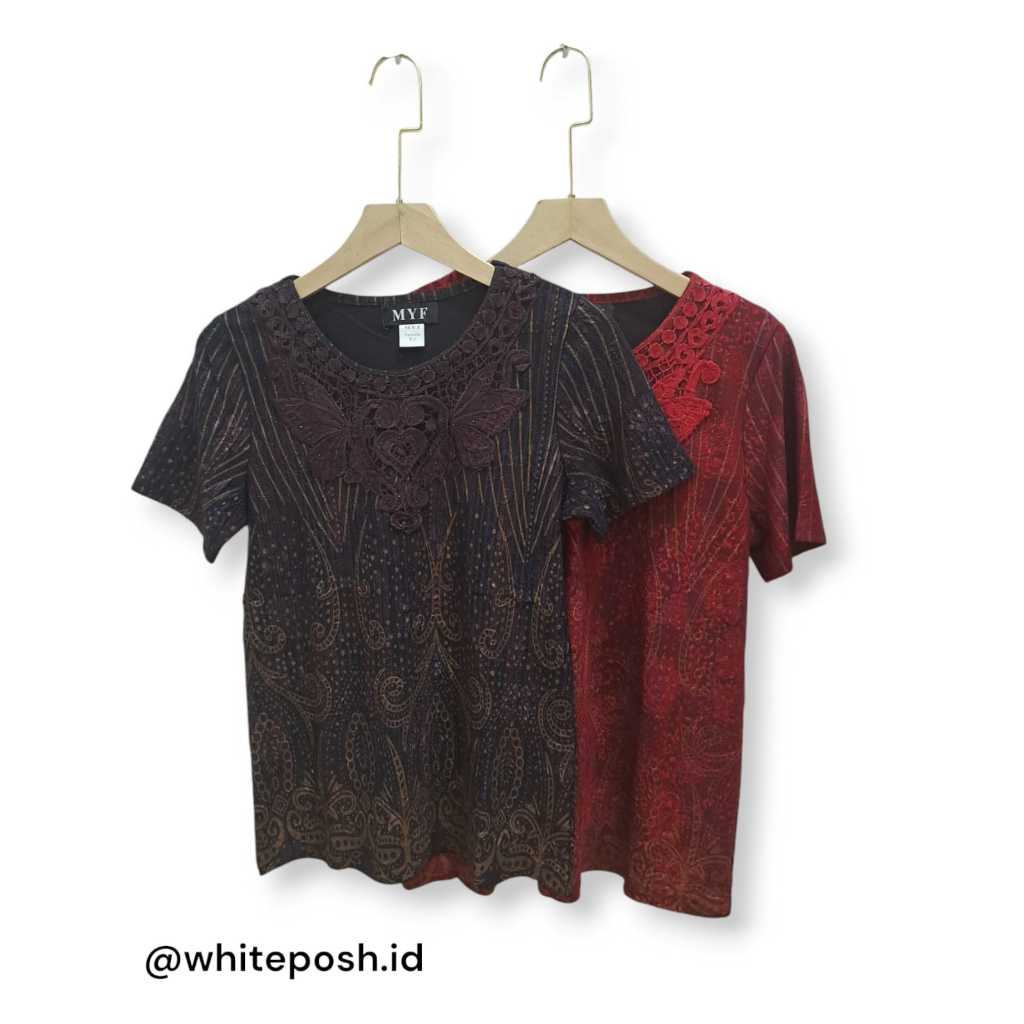 Baju Wanita Lansia Motif Brukat Lembut Bahan Double Furring Warna Merah, Ungu