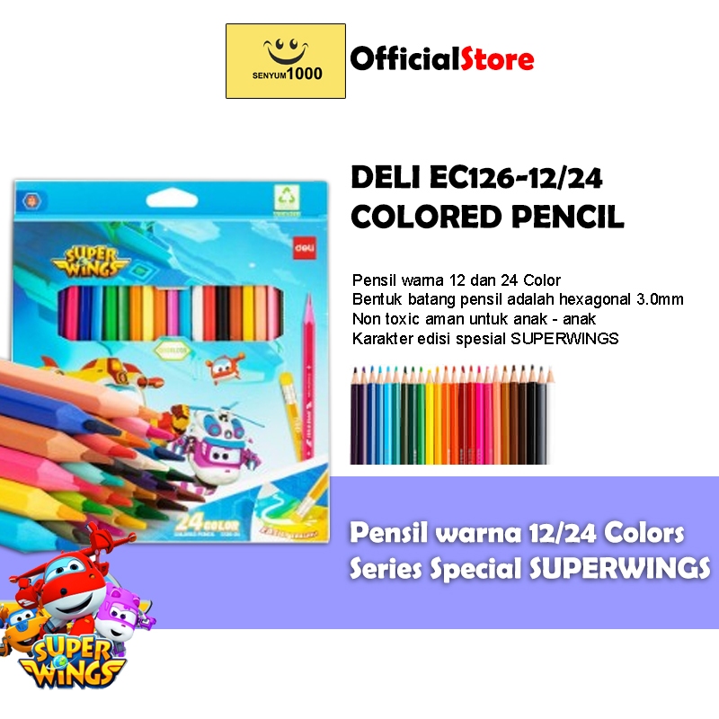

Deli Colored Pencil / Pensil Warna Seri Super Wings C126 12/24 Colors
