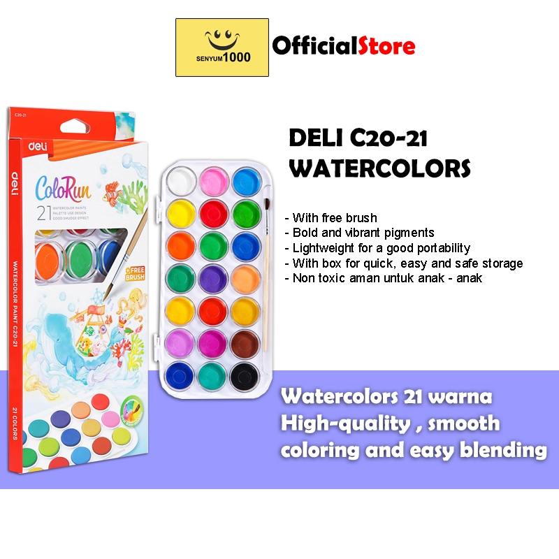 

Watercolor / Cat Air Deli Padat dengan Kuas 21 Warna - EC20-21