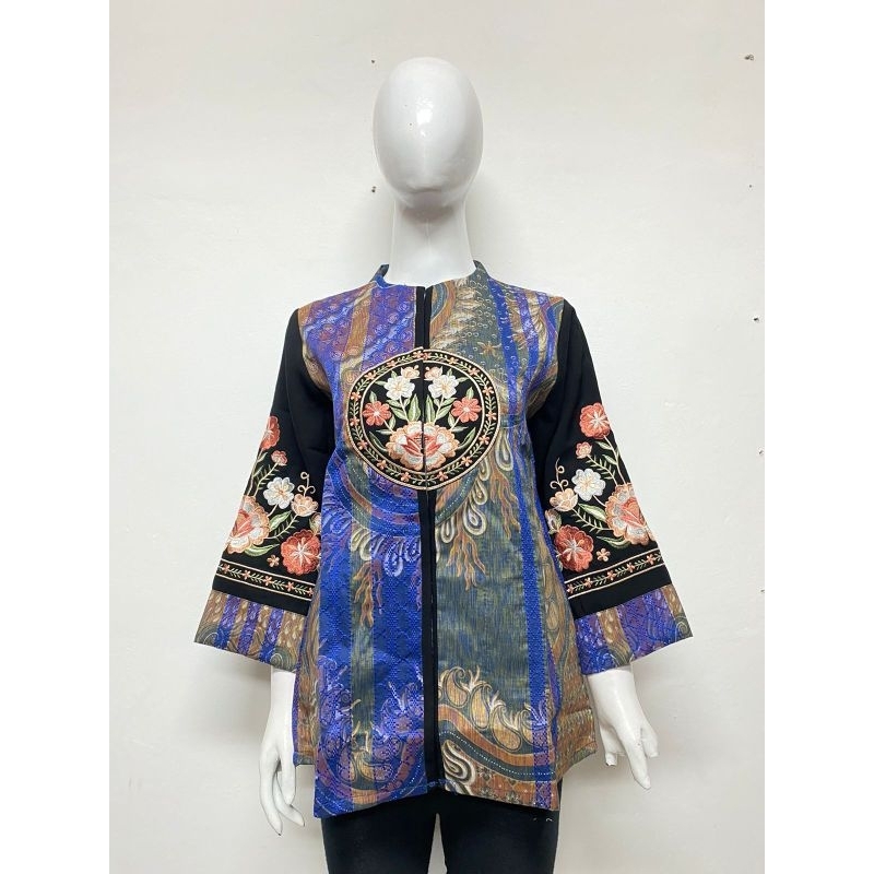 Blouse Batik kombinasi bordir bahan tenun jepara  full trikot