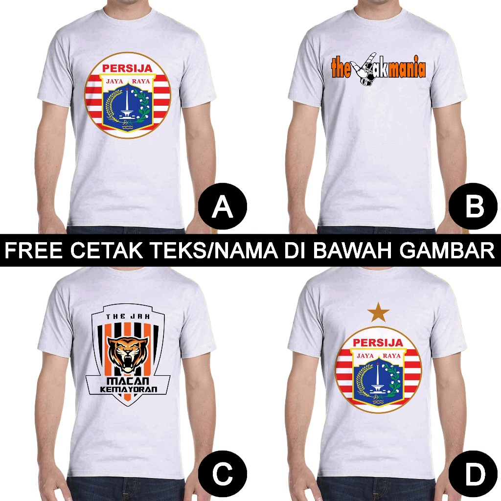 Kaos Dewasa Bola Logo Jersey Persija The Jak Jakmania Pria Wanita Custom Teks/Nama