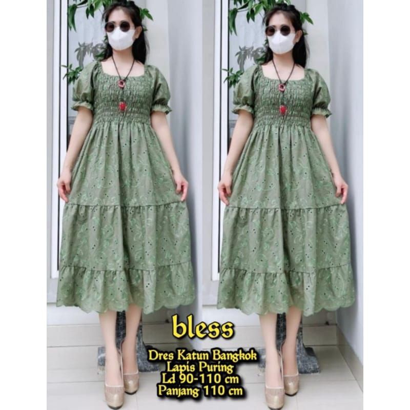 Dress katun bordir terbaru dress katun bolong bangkok import