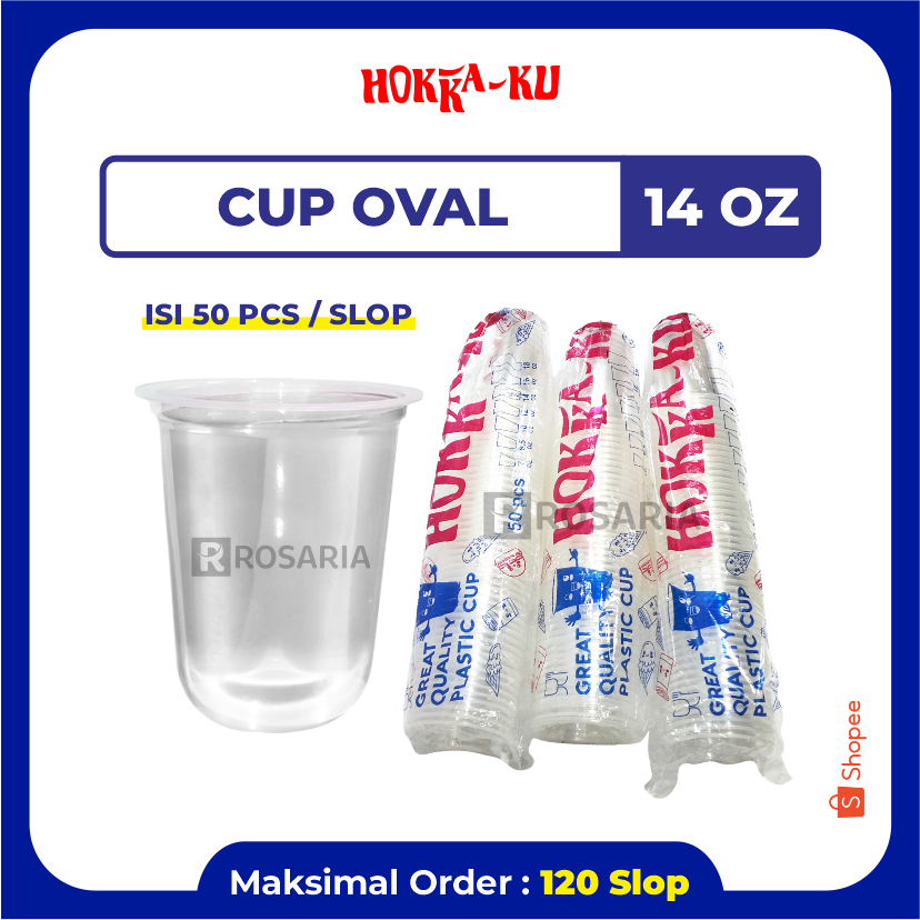 CUP POLOS OVAL 14 OZ HOKKAKU 7GR Plastik Bening Gelas Minuman
