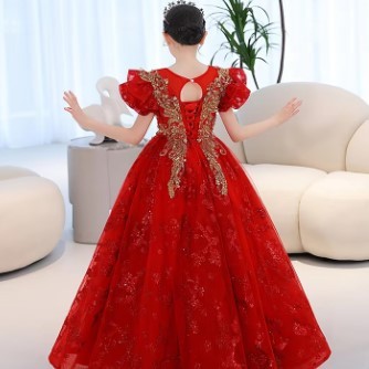 Gaun Panjang Pernikahan Remaja Perempuan Gaun Gadis Bersulam Payet Manik-manik Gaun Pesta Natal Mera