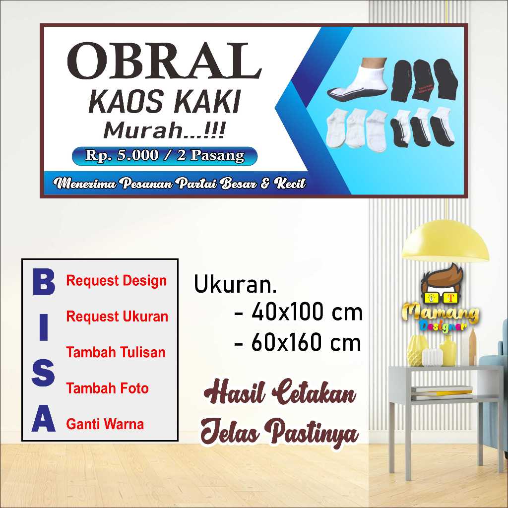 Custom Banner Spanduk MMT Toko Kaos Kaki Atau Aksesoris Sekolah bb