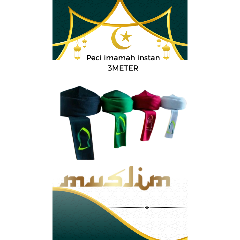 Peci Imamah Instan Permanen 3 meter / sorban imamah permanen sorban 3 meter