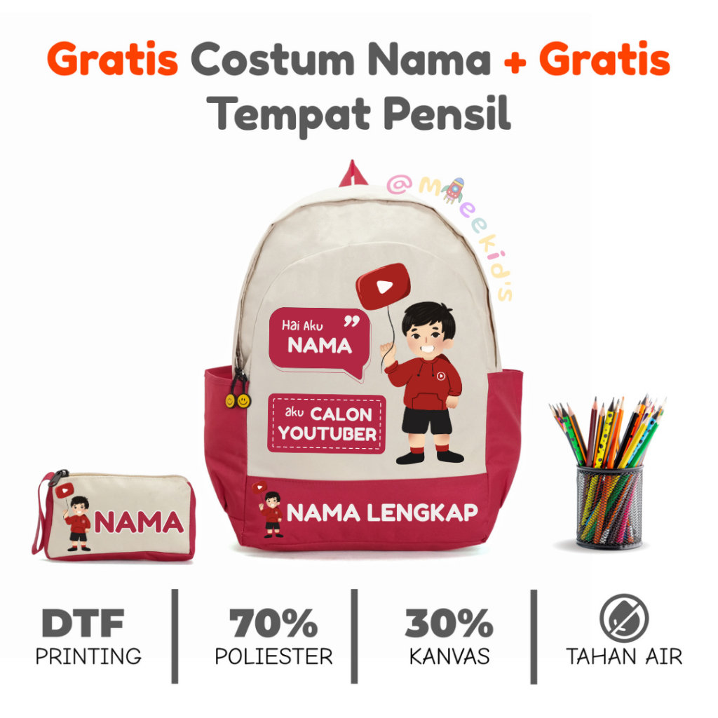 Mieekid's - Tas Ransel Sekolah Custome Karakter Anak Laki-Laki Cita-Cita Youtuber