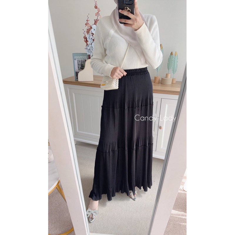 CANDY LADY Hyget Flare Pleats Skirt / Rok Polos Wanita Terbaru / Rok Kuliah Tebal Rok Panjang Rok Ju