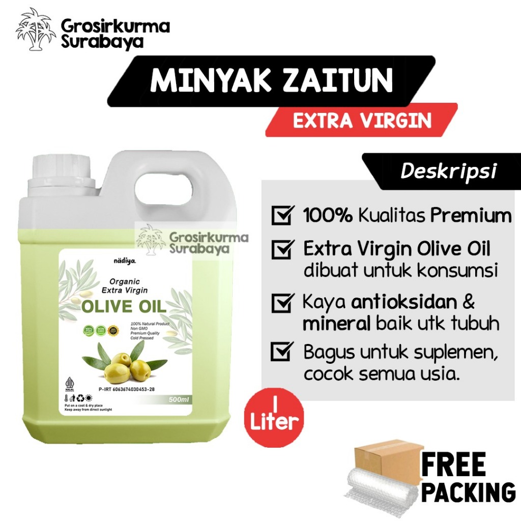 

Extra Virgin Olive Oil 1LITER - Minyak Zaitun Murni 100% Premium Organic Asli EVOO Ekstra Virgin