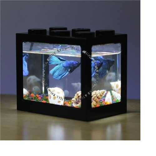 Akuarium Lego Mini Tempat Wadah Ikan Hias Dekorasi Pajangan Ruangan Rumah Set Lampu LED