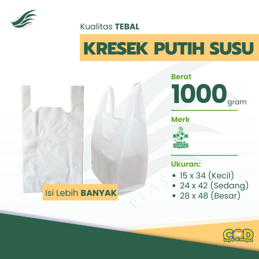 [BERAT 1KG] Kantong Kresek Putih Susu Tebal 1 Kg Ukuran 15 24 28