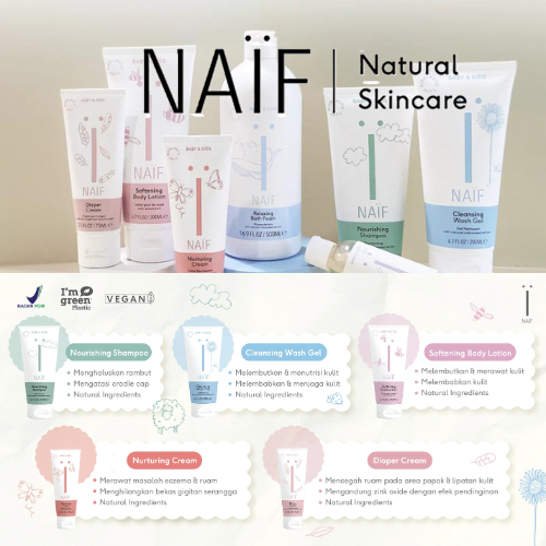 NAIF SKINCARE SHAMPOO / NAIF CLEANSING GEL / NAIF BODY LOTION / NAIF NURTURING CREAM / NAIF DIAPER
