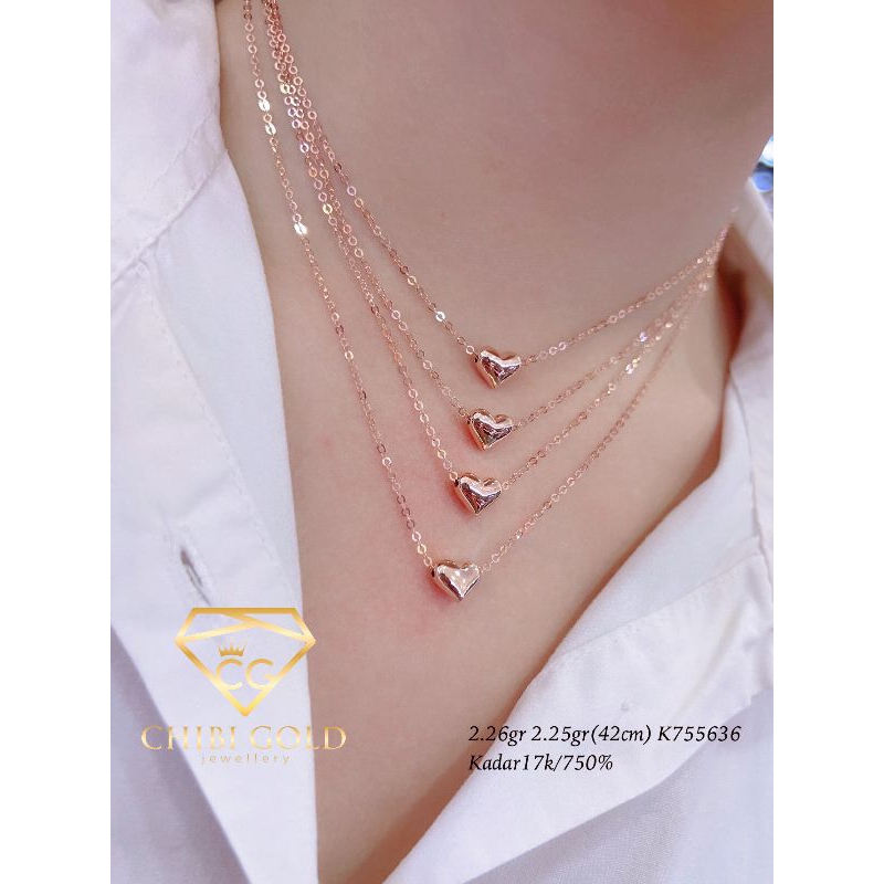 -CHIBIGOLD- Kalung koye rose gold liontin love dan bulat kadar 750%/17K
