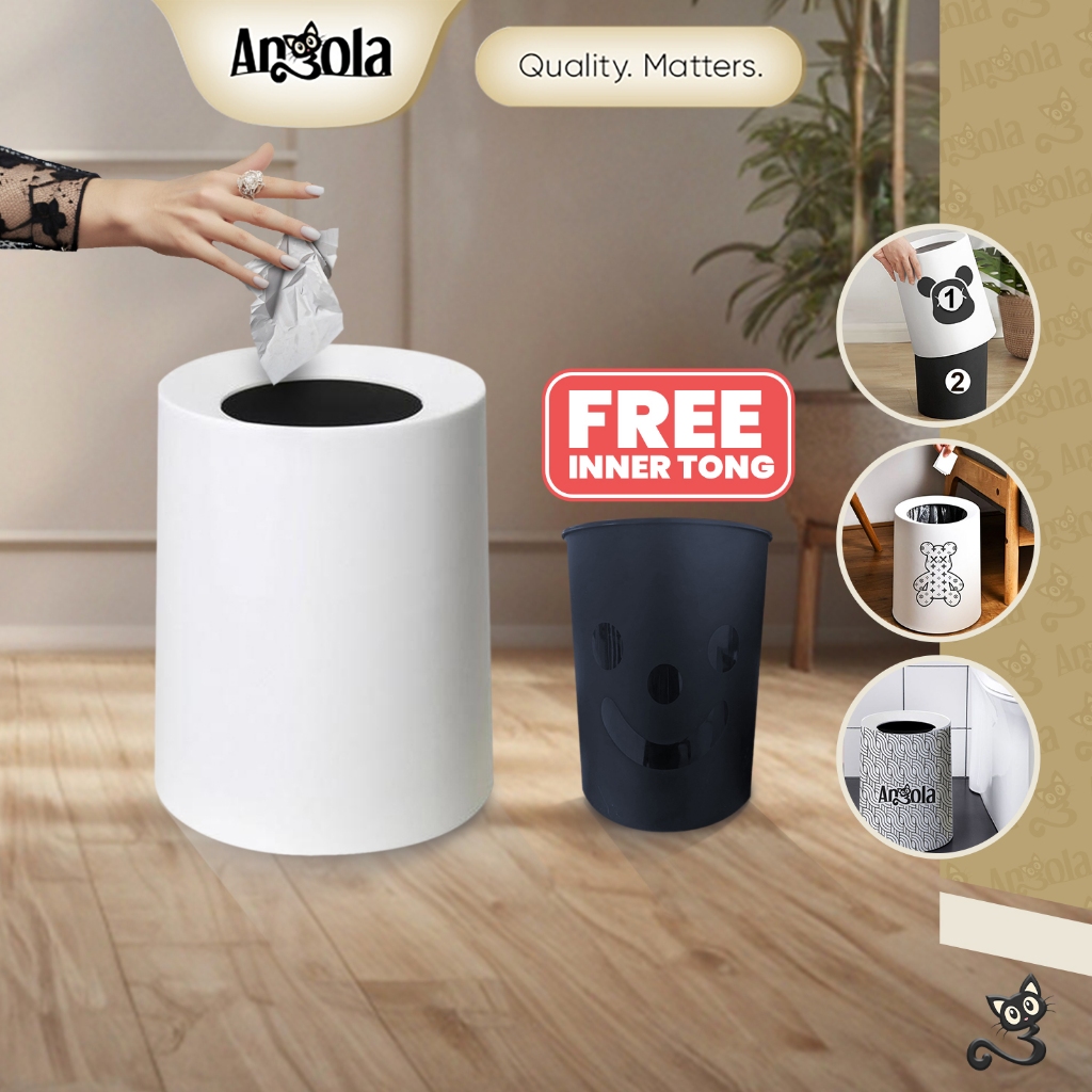 ANGOLA Tempat Sampah Bulat E100 Trash Bin / Tong Sampah Plastik Minimalis Ruang Tamu/Dapur/Toilet