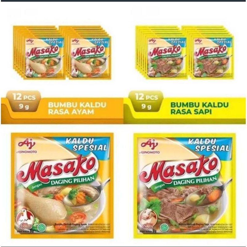 

Masako Ayam Sapi 1 renceng ( 12pc x 9gr