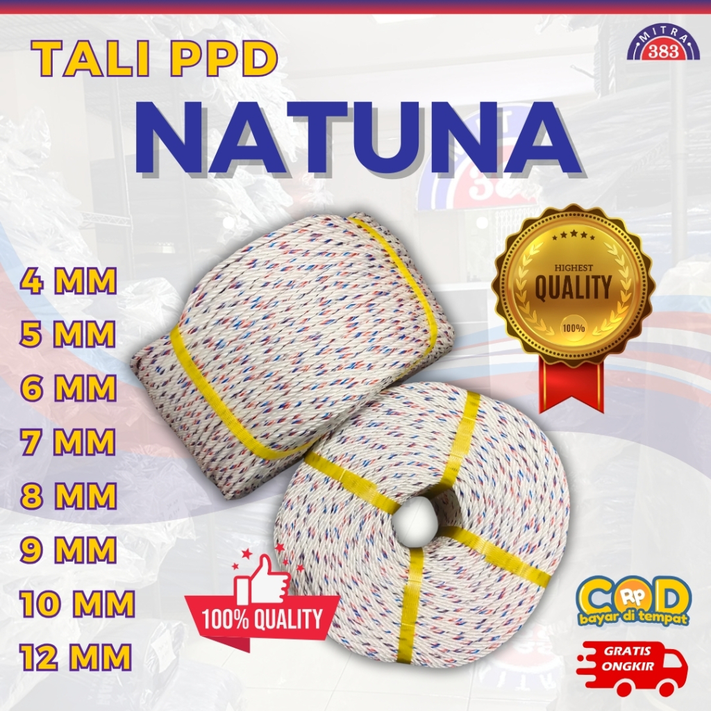 

Tali Tambang / Tali PPD NATUNA / Tali Tampar Putih 1 Roll 4MM 5MM 6MM 7MM 8MM 9MM 10MM 12MM