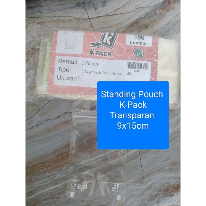 Standing Pouch K-Pack 9 x 15 cm, Standing Pouch bening, Standing pouch transparan. Standing pouch K-