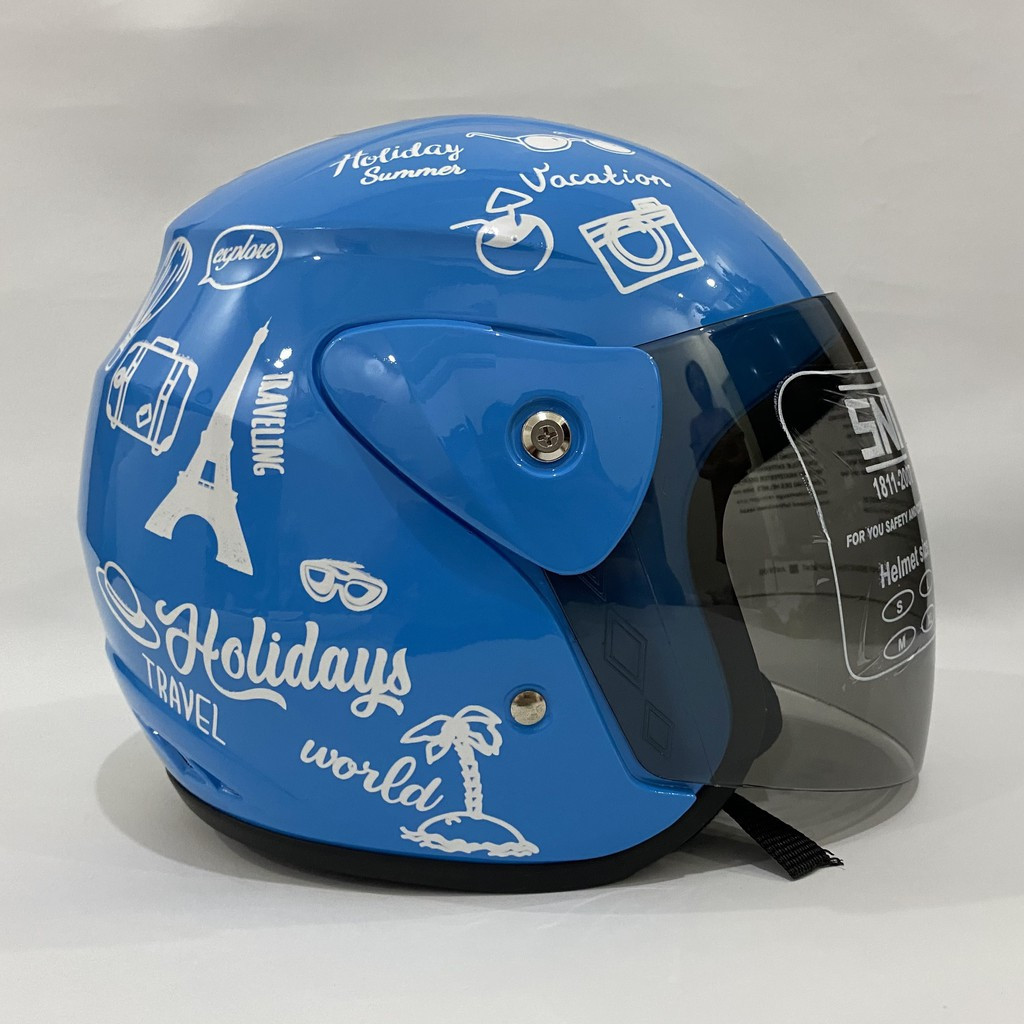 Helm Evo Traveling Biru Putih Helem Helmet - Helm SNI - Helm Dewasa